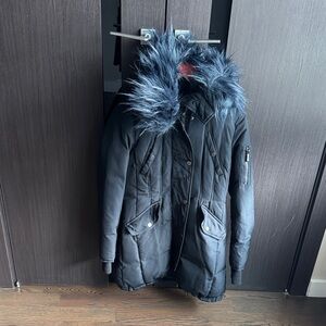 BCBG Maxazria Women's Navy Fur-Trimmed Jacket